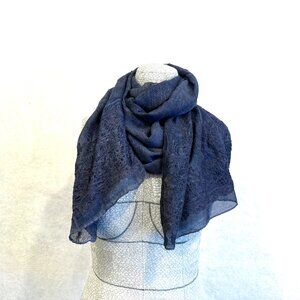 Denim Blue Embroidered Scarf, 32 x 77 inches, Polyester Blend